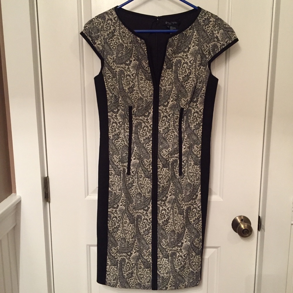 ETCETERA DRESS SHEATH BLACK WHITE PRINT SLEEVELESS SIZE 2